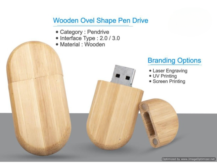 Wooden Custom Stick Oval shape pen drive