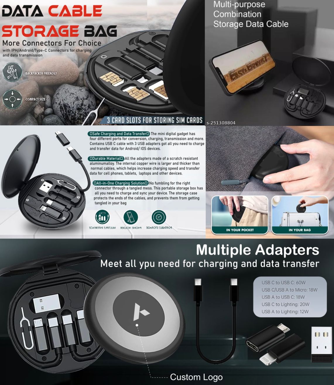 Data cable storage kit more Connectors for choice