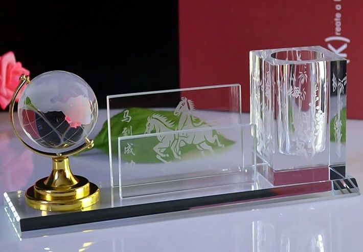 Luxurious Glass Crystal pen holder Sphere Globe set for office decoration
