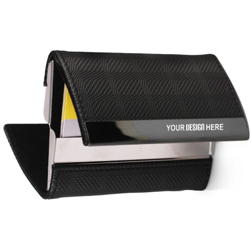 Stephanie Imports Double Sided Faux Saffiano Leather Business Card Holder