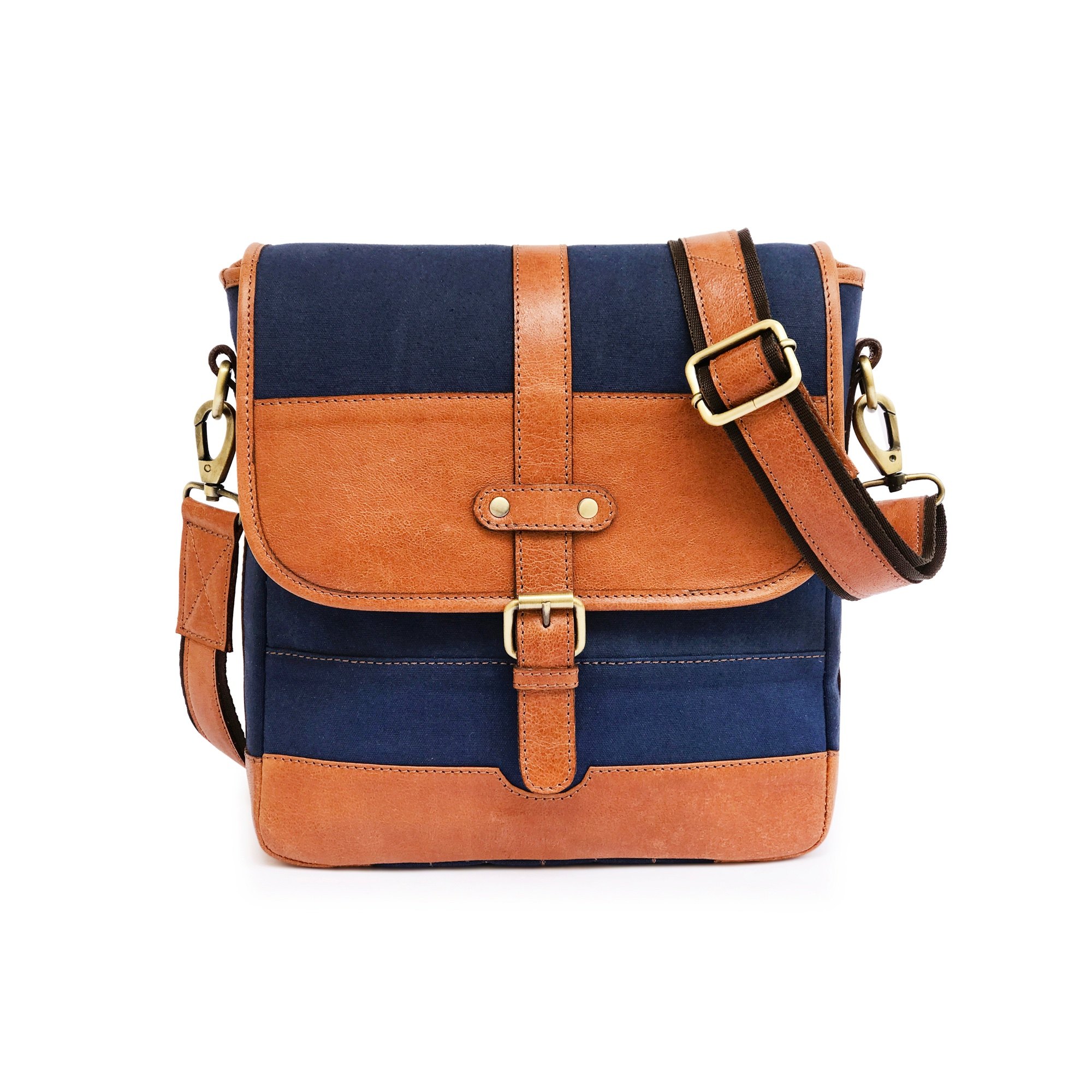 Unisex Gray Waxed Canvas Sling Bag Leather