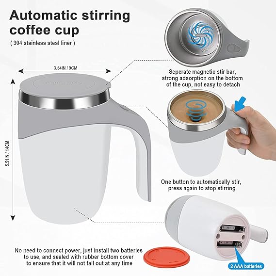 Automatic Magnetic Self Stirring Insulated Coffee Mug With Lid