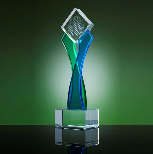 Dual Tone Crystal Trophy Green and Blue Crystal Award