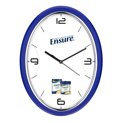 Oval Shape Plastic Wall Clock  Blue And White