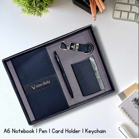 4 in 1 Set of DairyCard Holder Pen and Key Chain with Lining Blue Colour