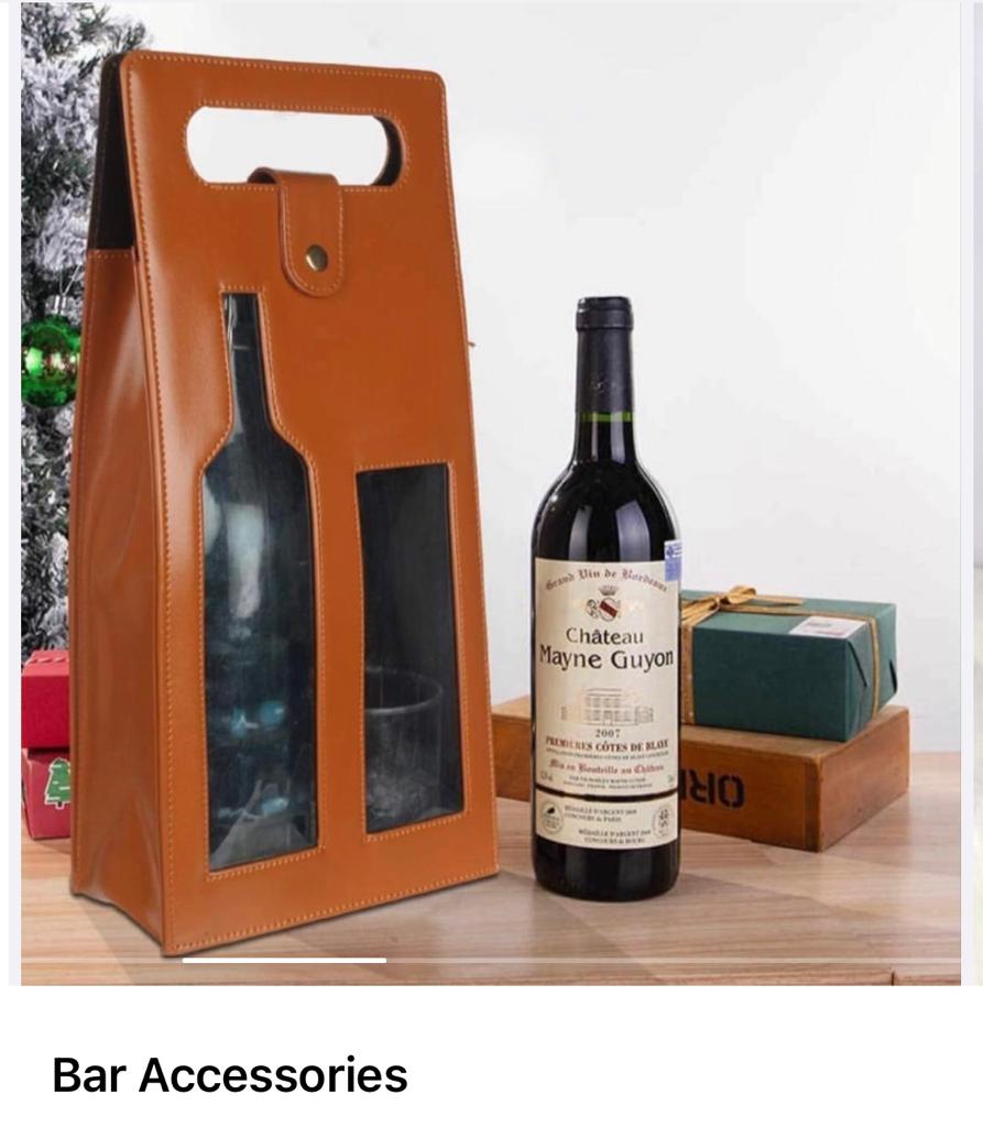 PU Leather Wine Bottle Case with Glass For Storage Decor