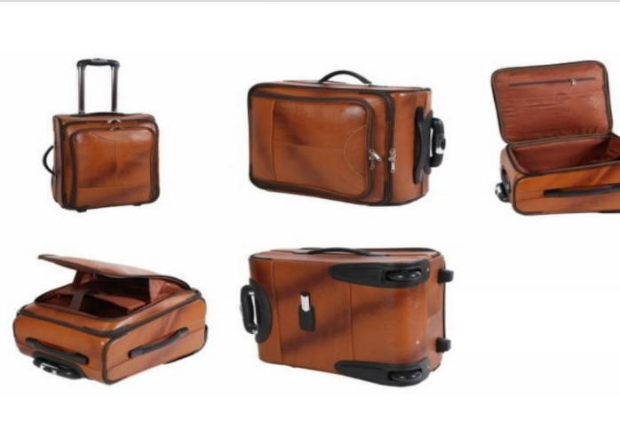 Brown Genuine Leather Overnighter Four Wheeler Luggage