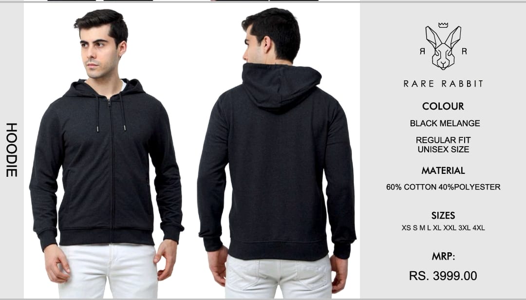 RARE RABBIT BLACK MELANGES HOODIES