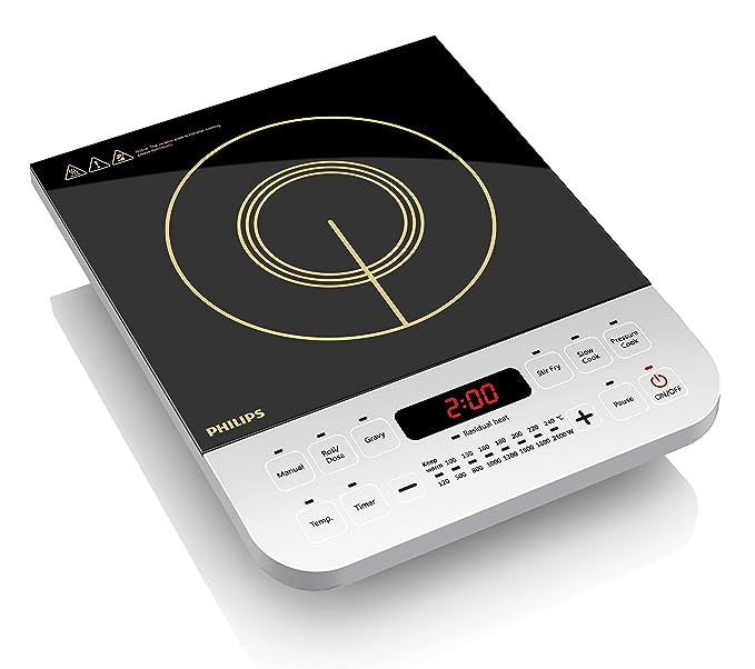 Philips Viva Collection HD4928/01 2100-Watt Induction Cooktop, Soft Touch Button with Crystal Glass