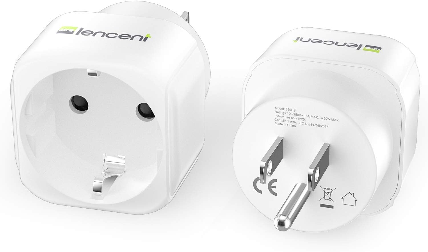 LENCENT 2 Pack Europe to India Plug Adapter