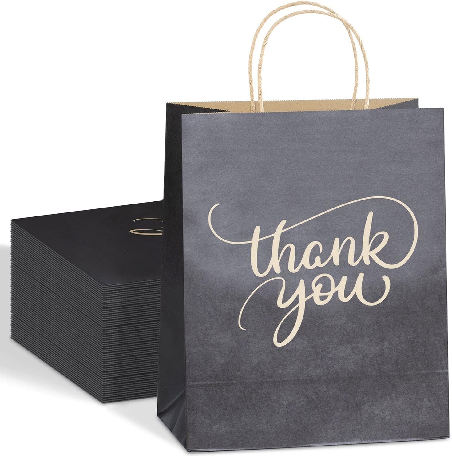Black Thank You Paper Gift Bags with Handles