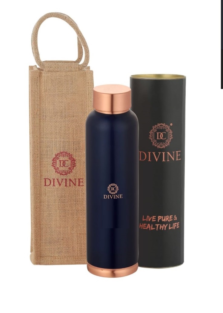 Blue Copper Bottle With Free Jute Carry Bag