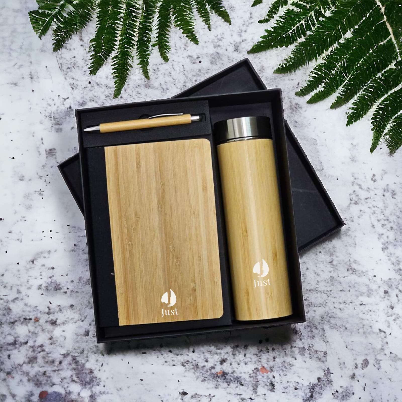 3 in 1 Combo set Of Wodden Texture Bottle and Metal Pen with Dairy