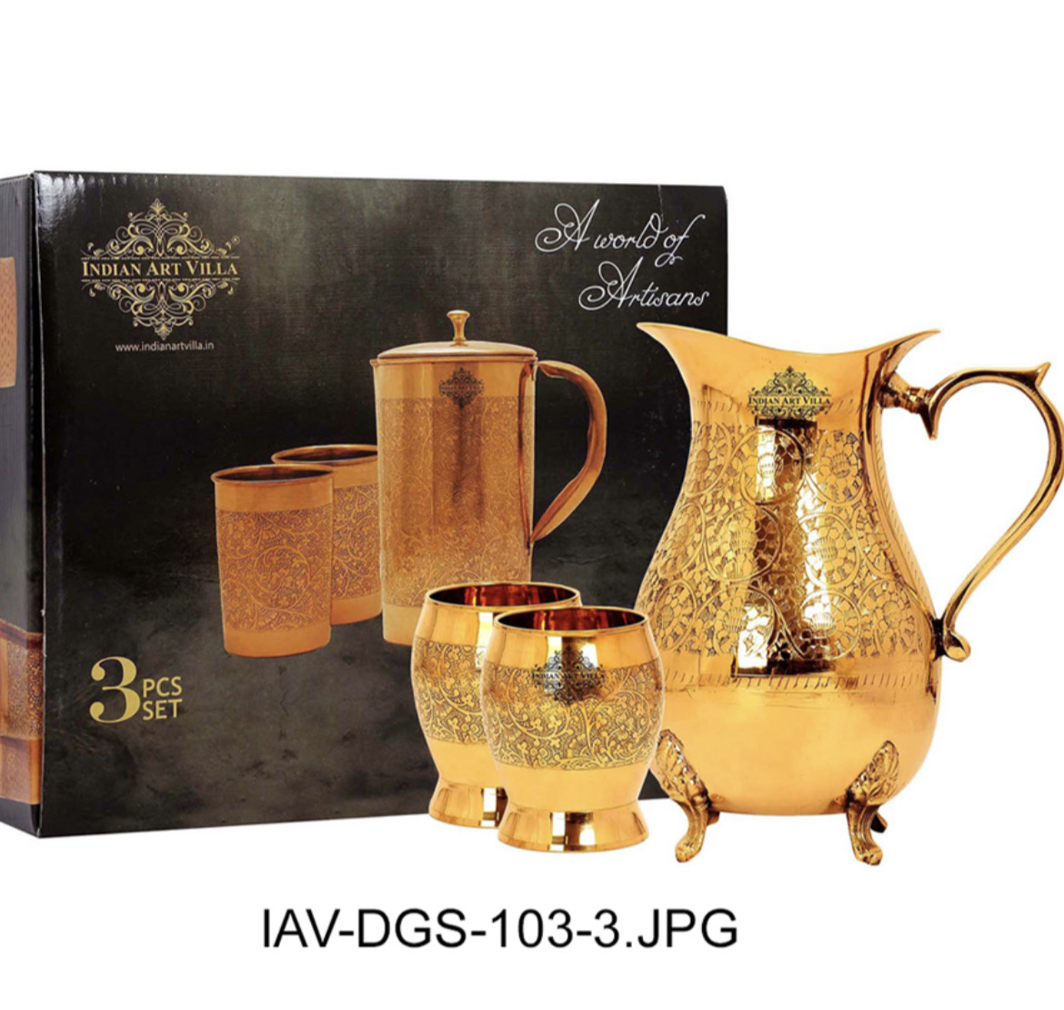 Gift Set of Handmade Design Brass Jug With 2 Glass,Beautiful Jug Glass Set  (Brass)