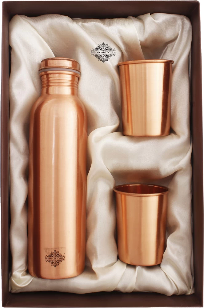 Pure Copper Bottle for Water 1 Litre with 2 Copper Glass Drinkware
