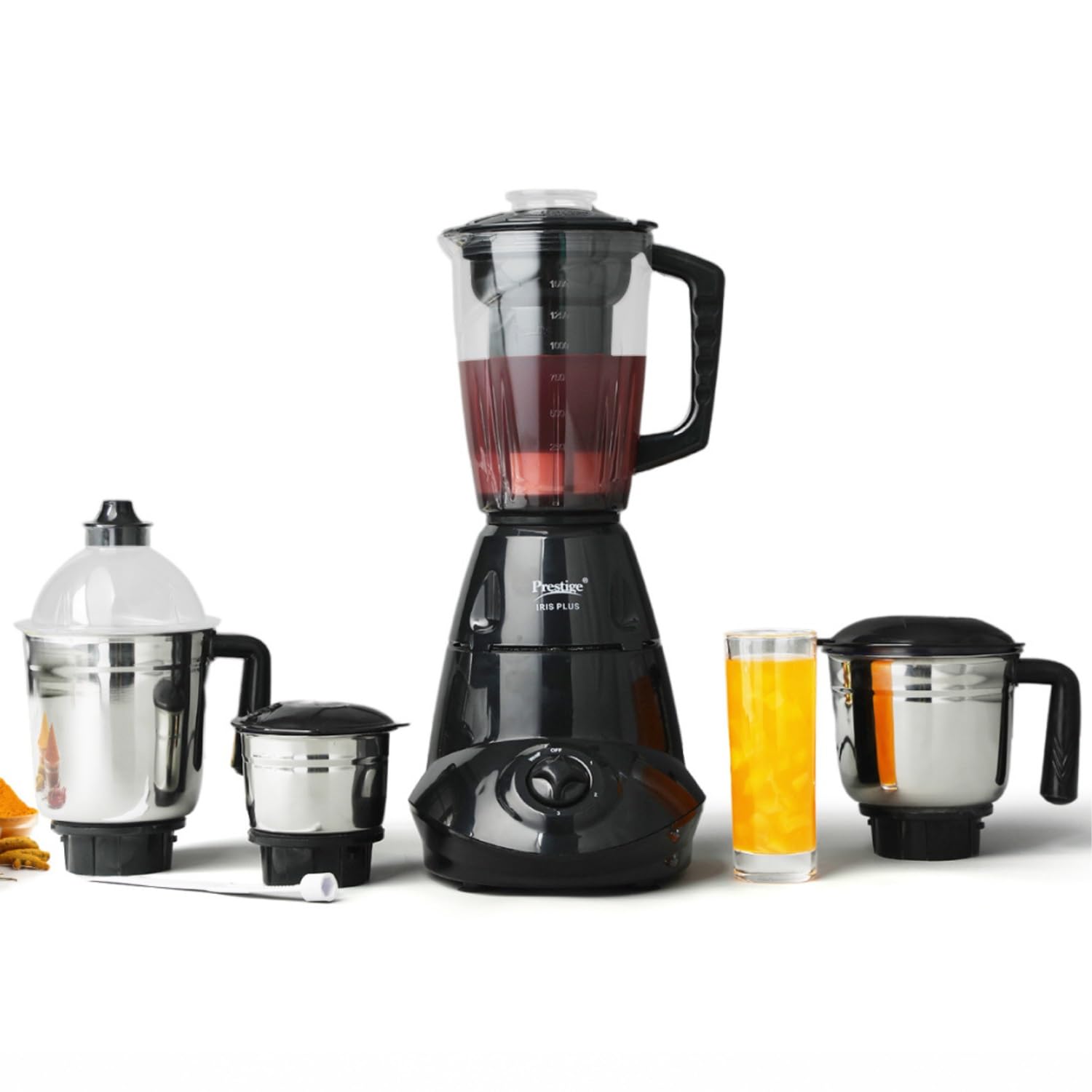 Prestige Iris Plus 750 W Mixer Grinder With 4 Jars (3 Stainless Steel Jars+ 1 Juicer Jar)