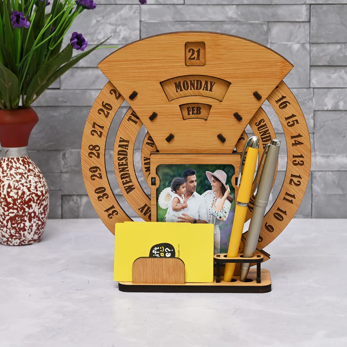 Standing Circular Calender With Pen , Card Holder and Photo Frame