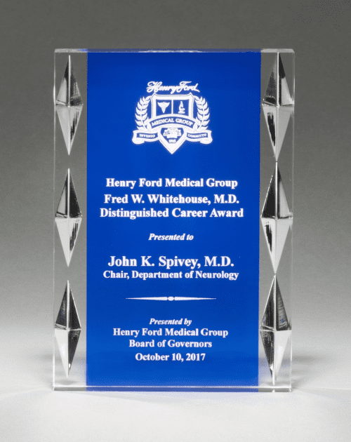 Freestanding Acrylic with Blue Background Award Trophy