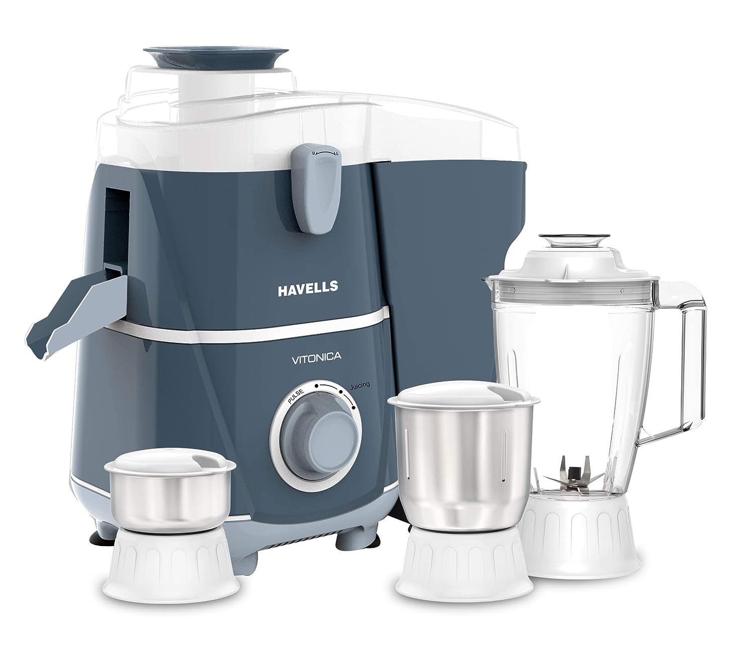 Havells Vitonica 500W Juicer Mixer Grinder with 3 Stainless Steel Jar, Large Size Pulp Container,