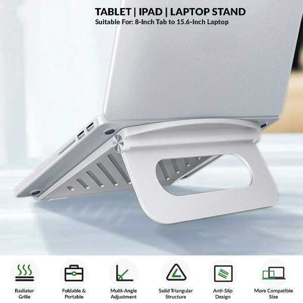 Silver Aluminium Foldable Laptop Stand