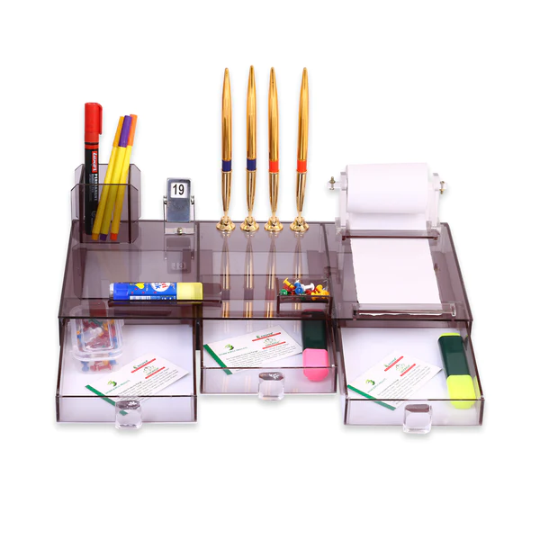 Office desk Acryllic Pen stand with Paper Pad Roll Drawer