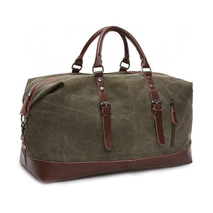 Leather and Canvas Duffel Carry Bag
