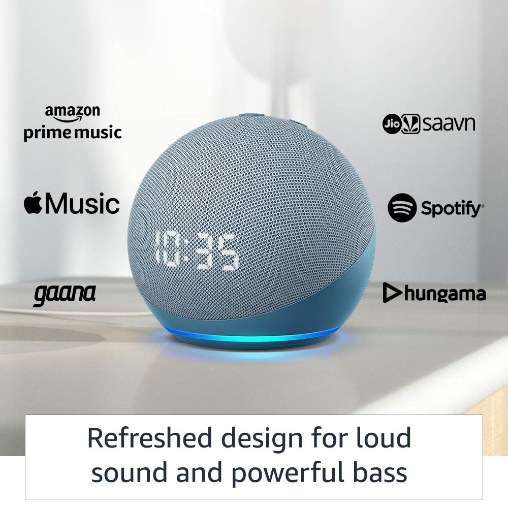 Amazon Echo Dot (4th Gen, Blue) with clock combo with Wipro 9W