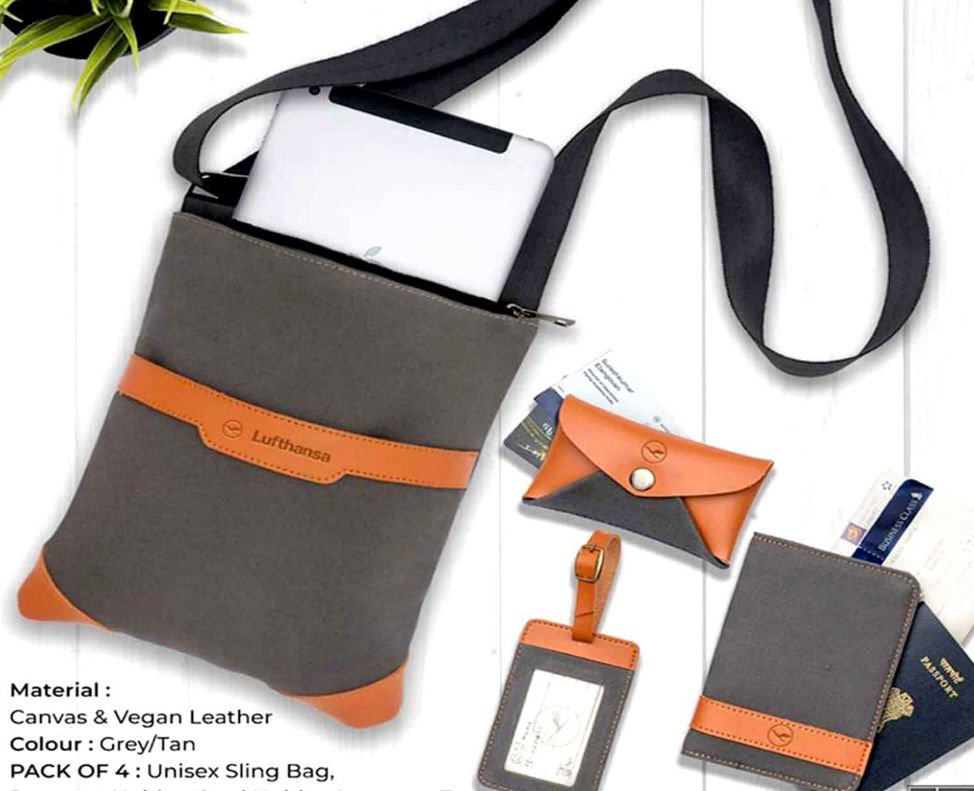 Canvas & Vegan Leather Sling Bag Set I On the Go Gift box