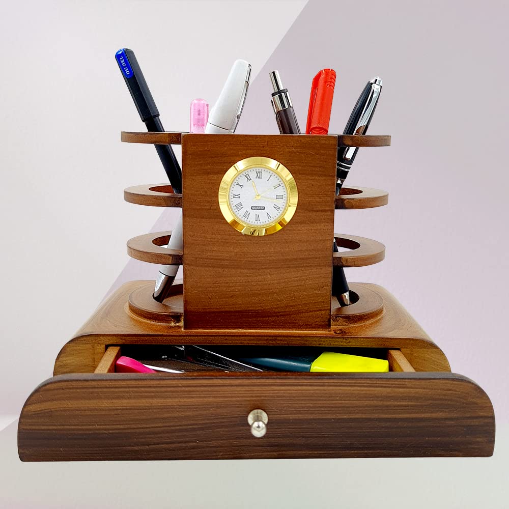 WOODHOUSE Wooden Pen Stand for Office Table