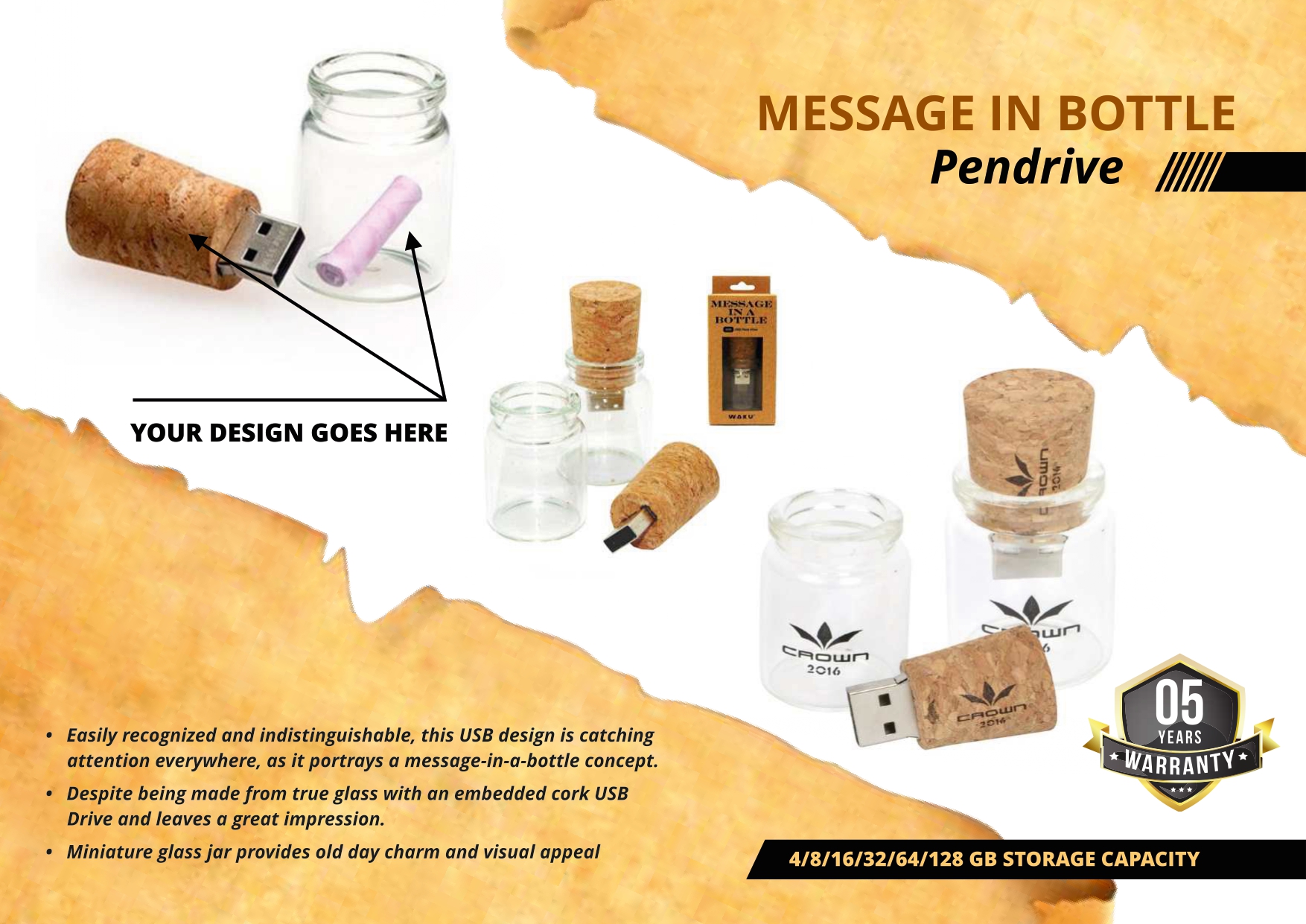 Promotional with Logo Glass Bottle Pen drive USB memory